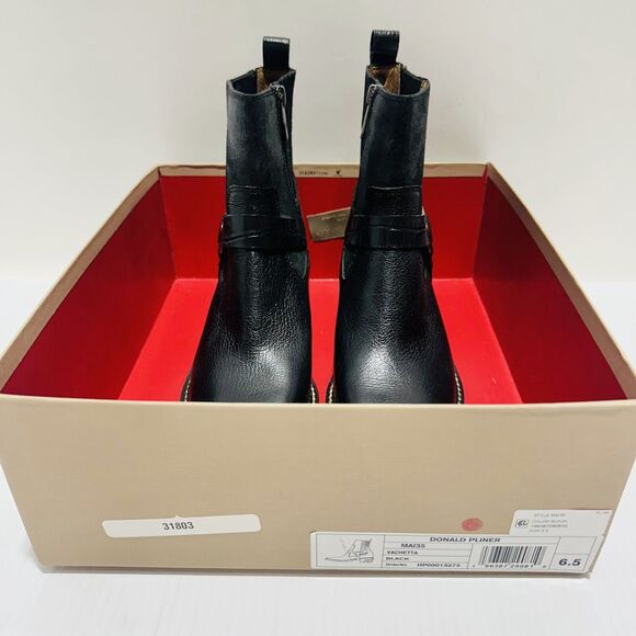 Donald Pliner Mai Harness 6.5 M Bootie Black Leather Ankle Zip Block Heel NIB - Picture 14 of 16